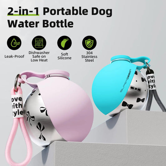2-in-1 Stainless Steel Dog Water Bottle